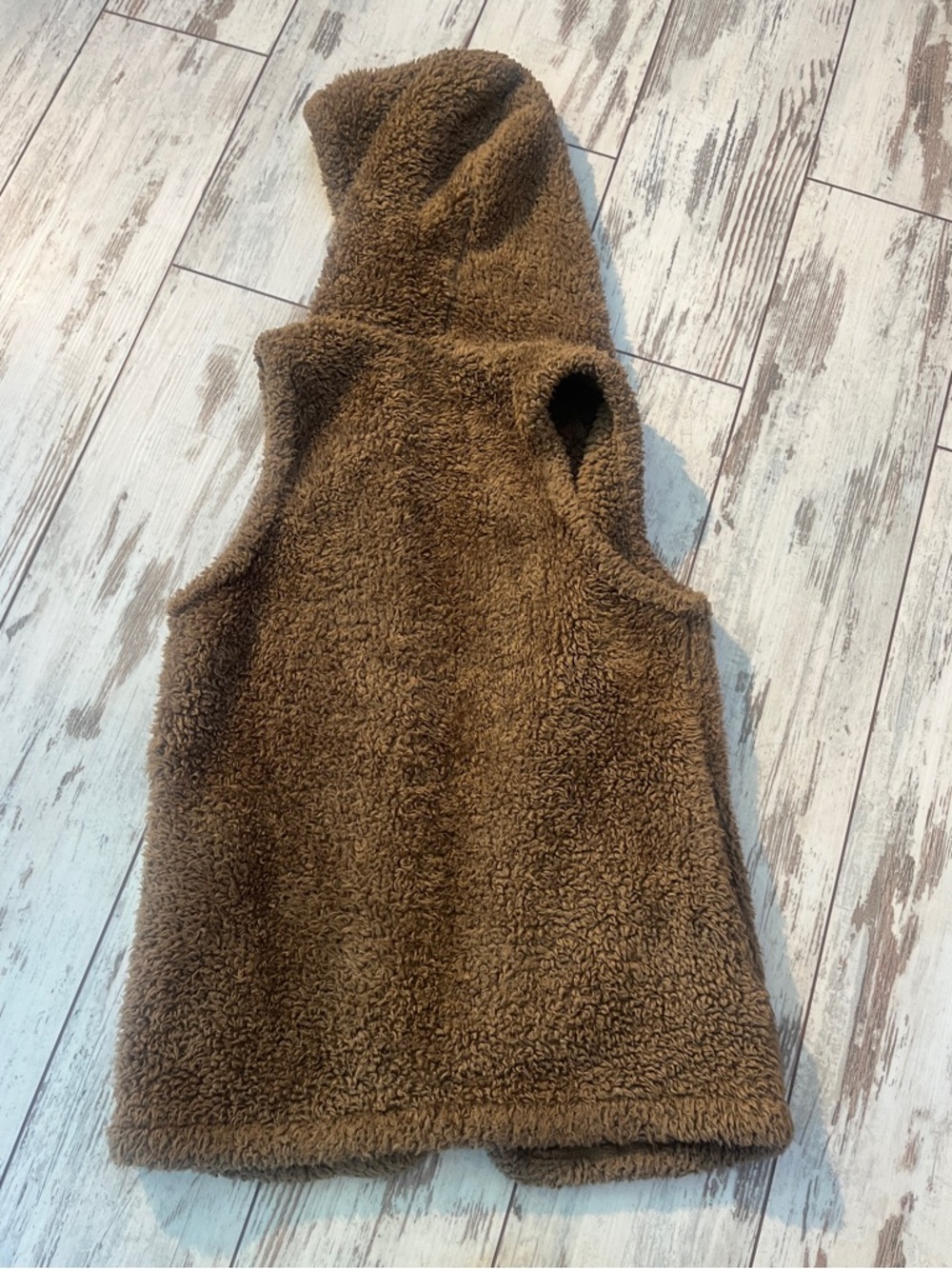 Shein Brown Faux Shearling Teddy Vest Hooded Open Front Small / Size 2 - Picture 9 of 9